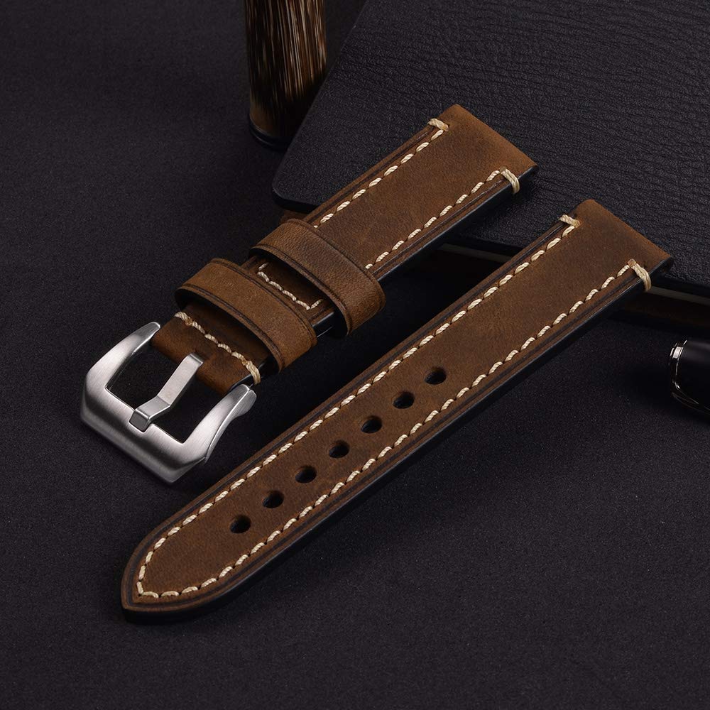 EACHE Mens Leather Watch Band, Crazy Horse Genuine Leather Watchband 22mm Watch Straps in Dark Brown