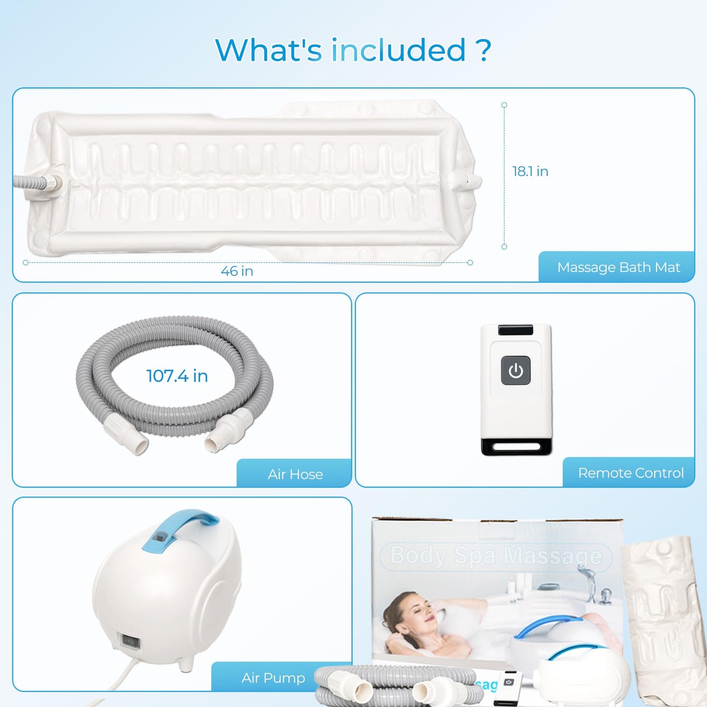 Portable Spa Bubble Bath Mat, Bathtub Massager Mat with Waterproof and Non-Slip Functions, Multi-Intensity Remote, Electric Air Pump, Strong Suction Cups, Full-Body Bubble Spa Experience at Home.
