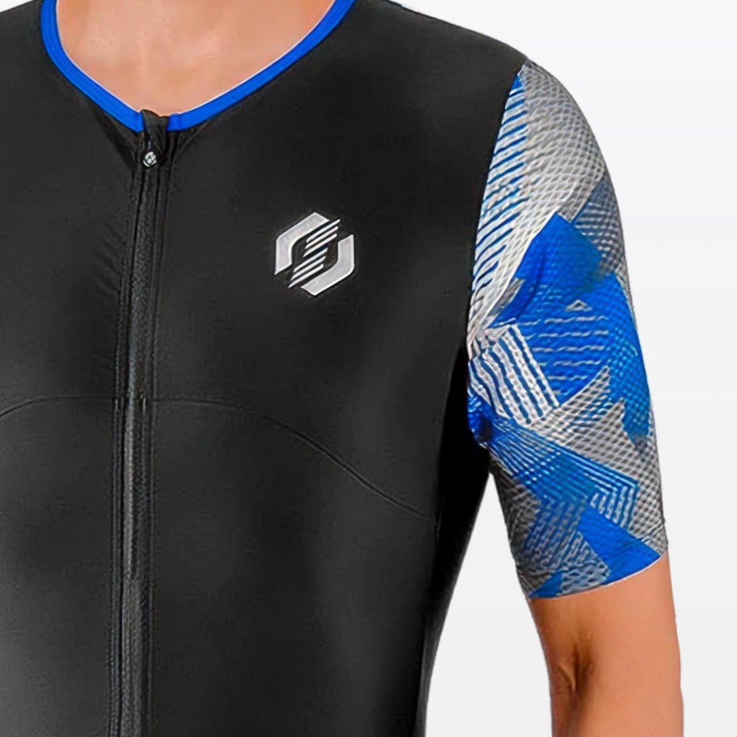 SLS3 Triathlon Suits Mens - Aerodynamic Sleeved Tri Suit Men – Lightweight Trisuit with Premium FX Fabrics - 2 Pockets (Blue Edge, Medium)