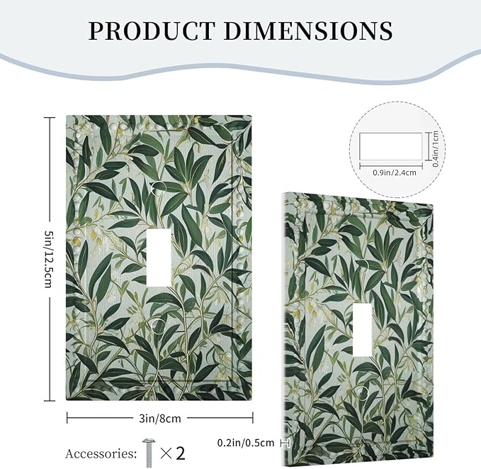 Sage Eucalyptus Leaves Foliage Light Switch Covers 1 Gang Single Toggle Wall Plate Decorative Switchcover Electrical Switchplate for Country Living Decor