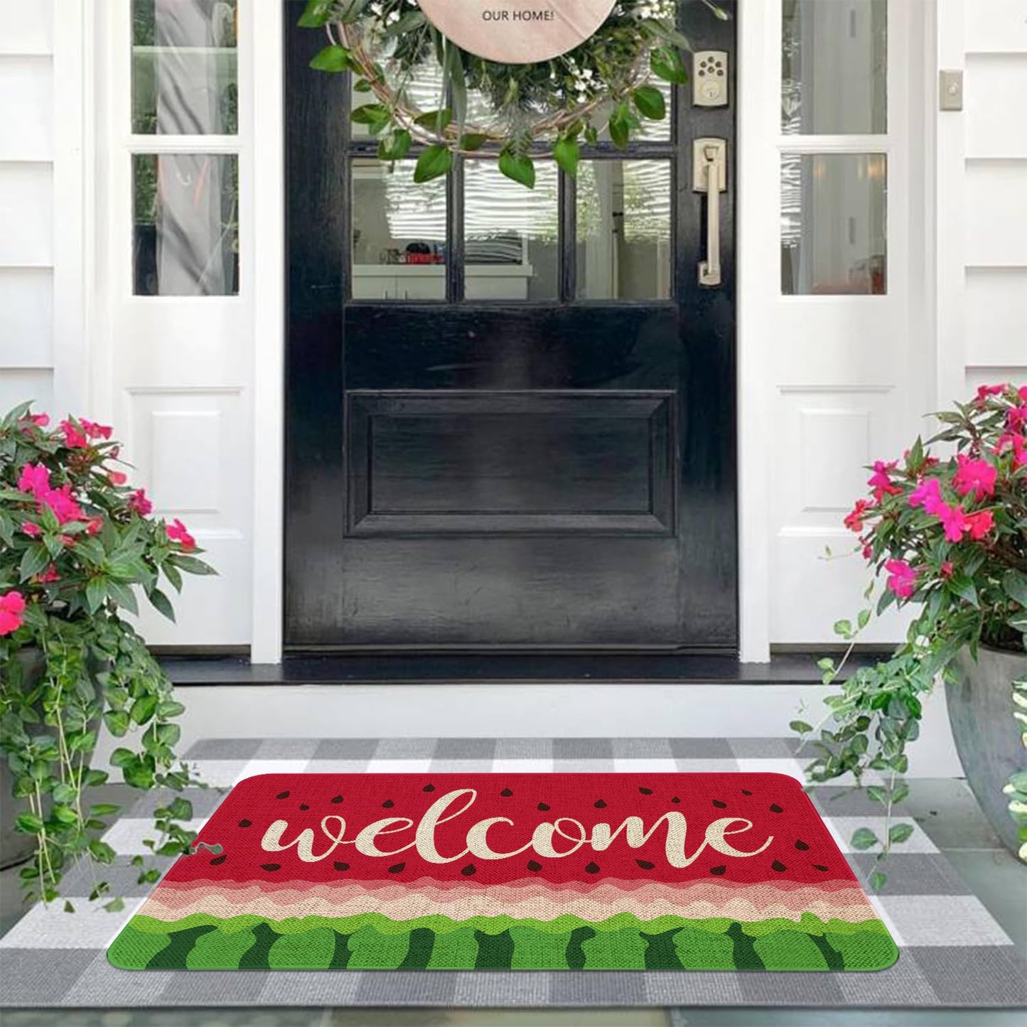 Kuyuayee Summer Watermelon Welcome Doormat 30x17 Inch Watermelon Front Door Mat Indoor Outdoor Entrance Floor Mats Non-Slip Washable Seasonal Summer Home Decor Rugs