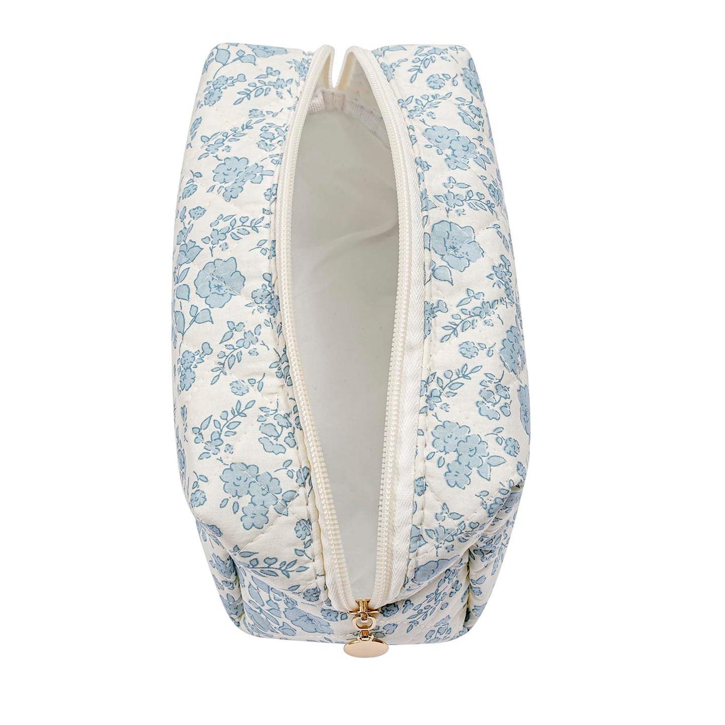 HHQQWZ Makeup Bag Travel Cosmetic Bag for Women Girls, Zipper Make Up Pouch, Floral Flowers Toiletry Organizer Makeup, Portable Storage Cosmetic Travel Cloth Bag (Blue Floral)