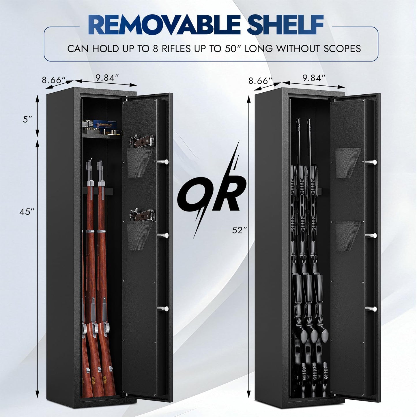 KAER 2-3 Gun Safe for Rifles and Pistols Gun Safe for Home with Quick Access Removable Shelf Gun Cabinet with Removable Gun Racks Pistol Pockets for Home,Office,Warehouse