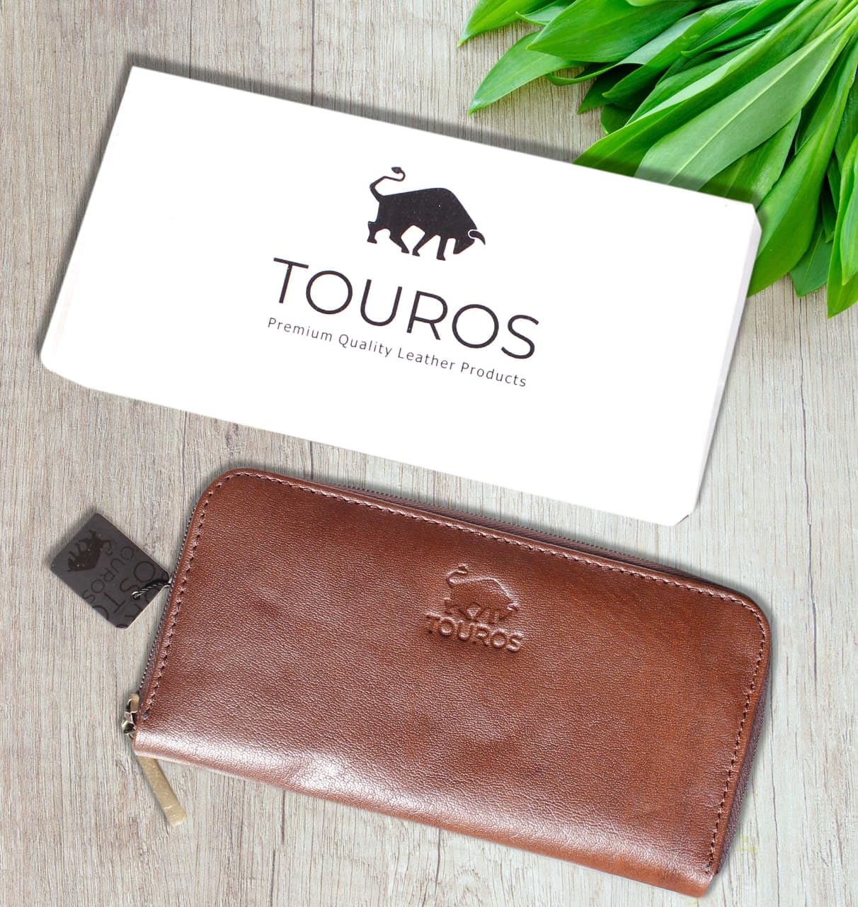 Leather Wallet for Women, Bifold Card Holder, Zipper Clutch, Brown Elegant Purse, Genuine Cowhide