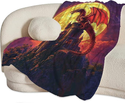 Dragon Blanket, Full Moon Throw Blankets, Dragons Space Fuzzy Plush Blanket Ultra Soft for Dragon Lover Gift Kids Teens Women Men Girls Boys Stuff Decor for Bedding Sofas Couch 60"X50"