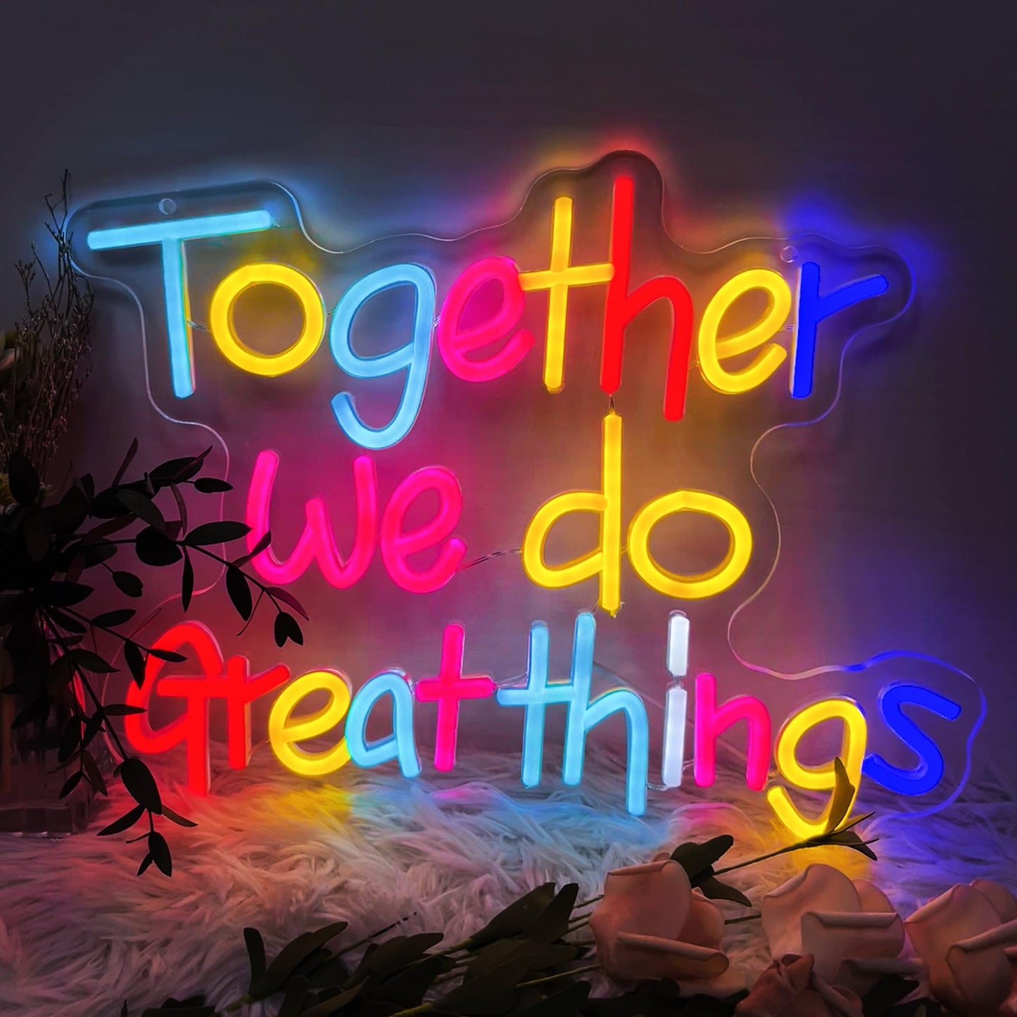Together We Do Great Things Neon Sign Dimmable LED USB Powered Neon Light UP for Classroom Wall Decor Art Positive Bedroom Library Study Room Home for Student Kid Teen Birthday Party Christmas Backdrop Decoration Gift (Together We Do Great Things)