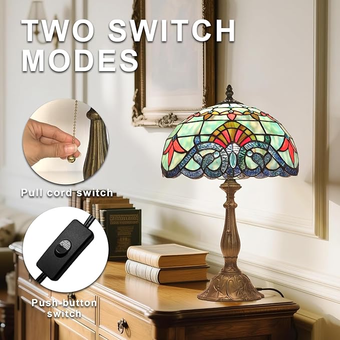 Tiffany Table Lamp Stained Glass Bedside Table Lamp Desk Reading Light 12 Inches Bedroom Living Room Home Office Decor Lamp(Baroque)