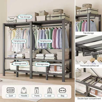 Foldable Portable Wardrobe Closet with Magnetic Doors & Cover, Heavy Duty Covered Clothes Rack with Hanging Clothing Rod, Metal Frame Standing Alone Closet for Bedroom (Door Design A, 70.9IN/180CM)