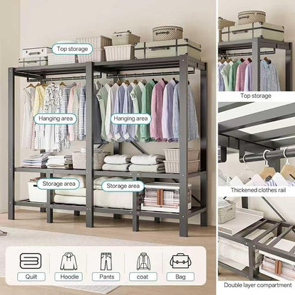 Foldable Portable Wardrobe Closet with Magnetic Doors & Cover, Heavy Duty Covered Clothes Rack with Hanging Clothing Rod, Metal Frame Standing Alone Closet for Bedroom (Door Design C, 49.2IN/125CM)