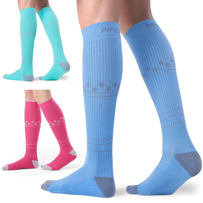 FITRELL 3 Pairs Compression Socks for Women and Men 20-30mmHg - Support for Travel, Running, Nurse, Knee High, Mint/Peachy/Haze Blue S/M