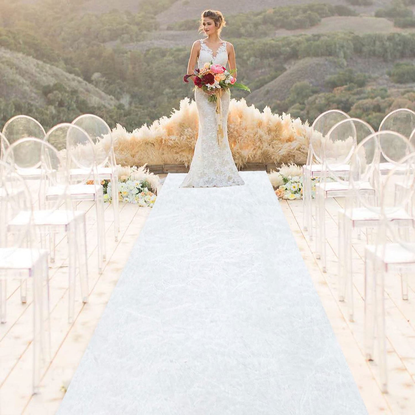 White Aisle Runner for Wedding Velvet Aisle Carpet 2FTx15FT Wedding Accessories Romantic Velvet Fabric Floor Aisle Runner for Weddings Ceremony Decorative Aisle Rugs for Birthday Events
