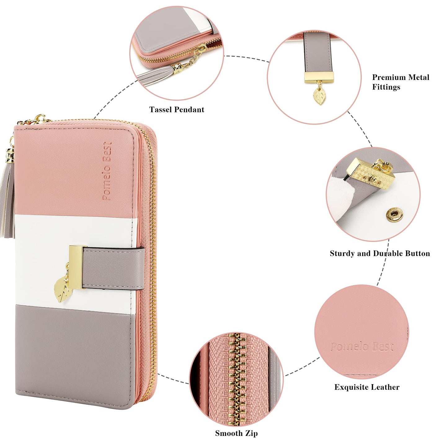 Pomelo Best Womens Wallet RFID Blocking Wallet for Women Bifold Large Capacity Card Holder Ladies Long Purse with ID Window Zipper Coin Pocket