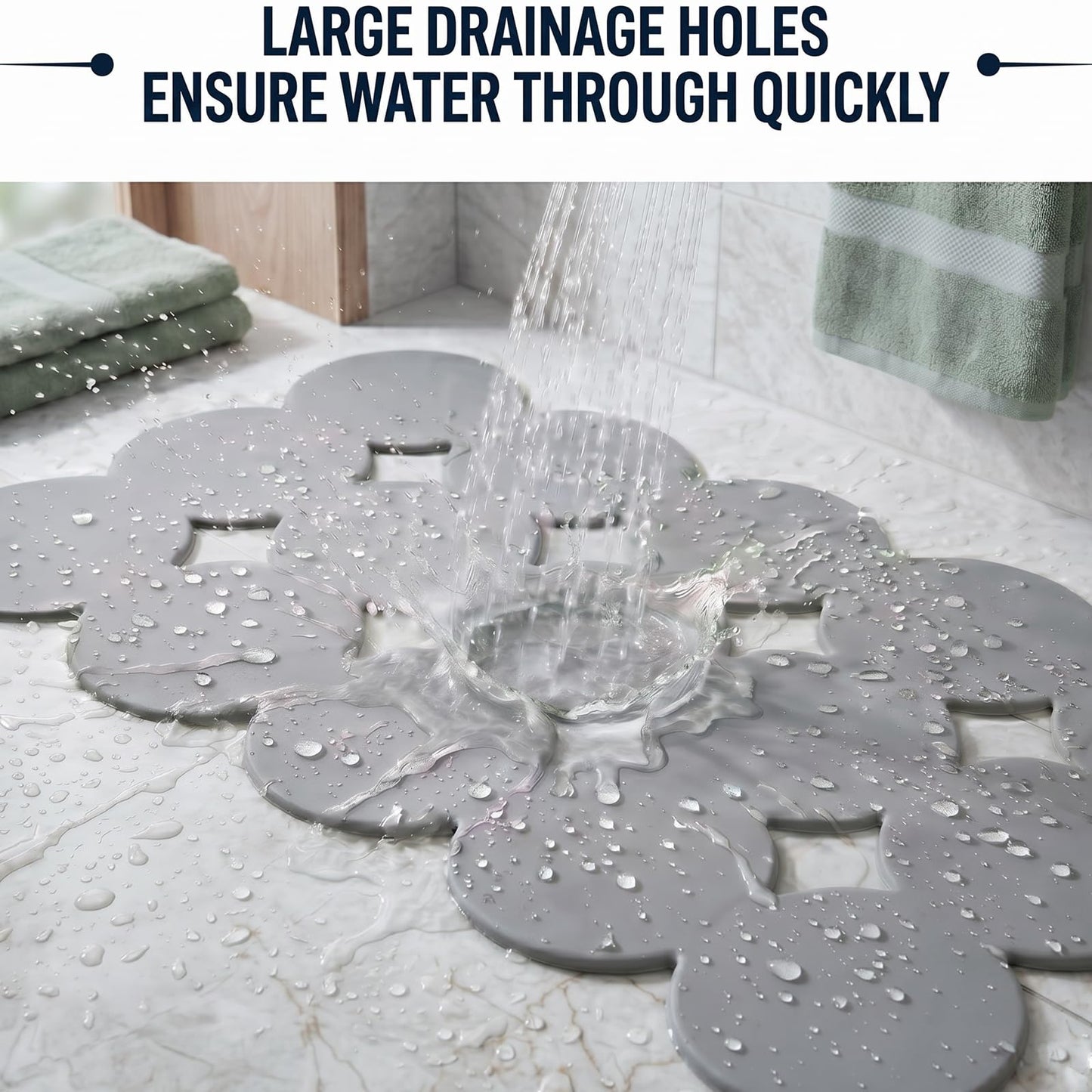 Webos Patented Non Slip Bathtub Mat Shower Mat Bath Mat Tub Mats with Strong Suction Cups Soft Natural Rubber Bath Mat for Inside The tub (Circle-Grey, 28x16 inch)