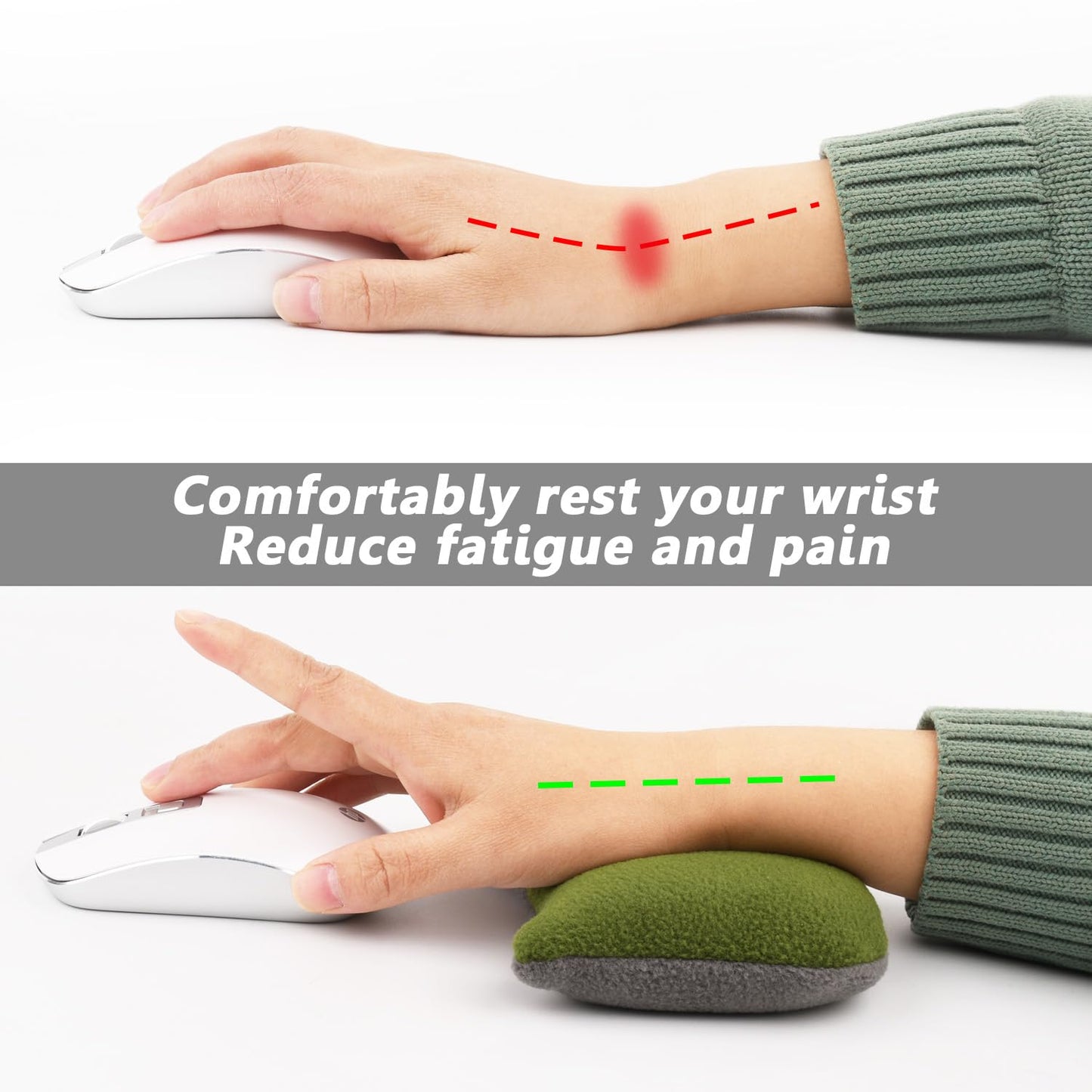 Large Mouse Wrist Rest Bean Bag, Ergonomic Mouse Support Pad Filled Ergo Beads for Computer, Laptop, PC Gaming (Green)