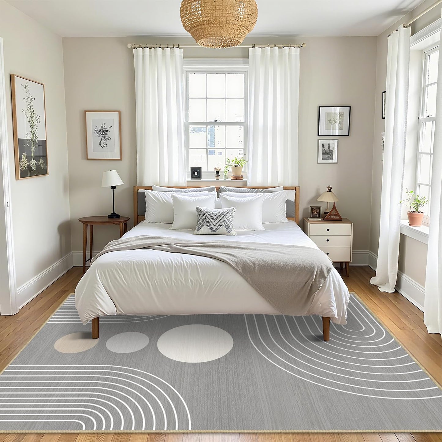 Area Rug 6x9 Boho Modern Minimalist Geometric Abstract Rug Grey Mid Century Modern Rug for Living Room Machine Washable Non-Slip Printed Low Pile Indoor Carpet for Bedroom Dining Room Office Gray