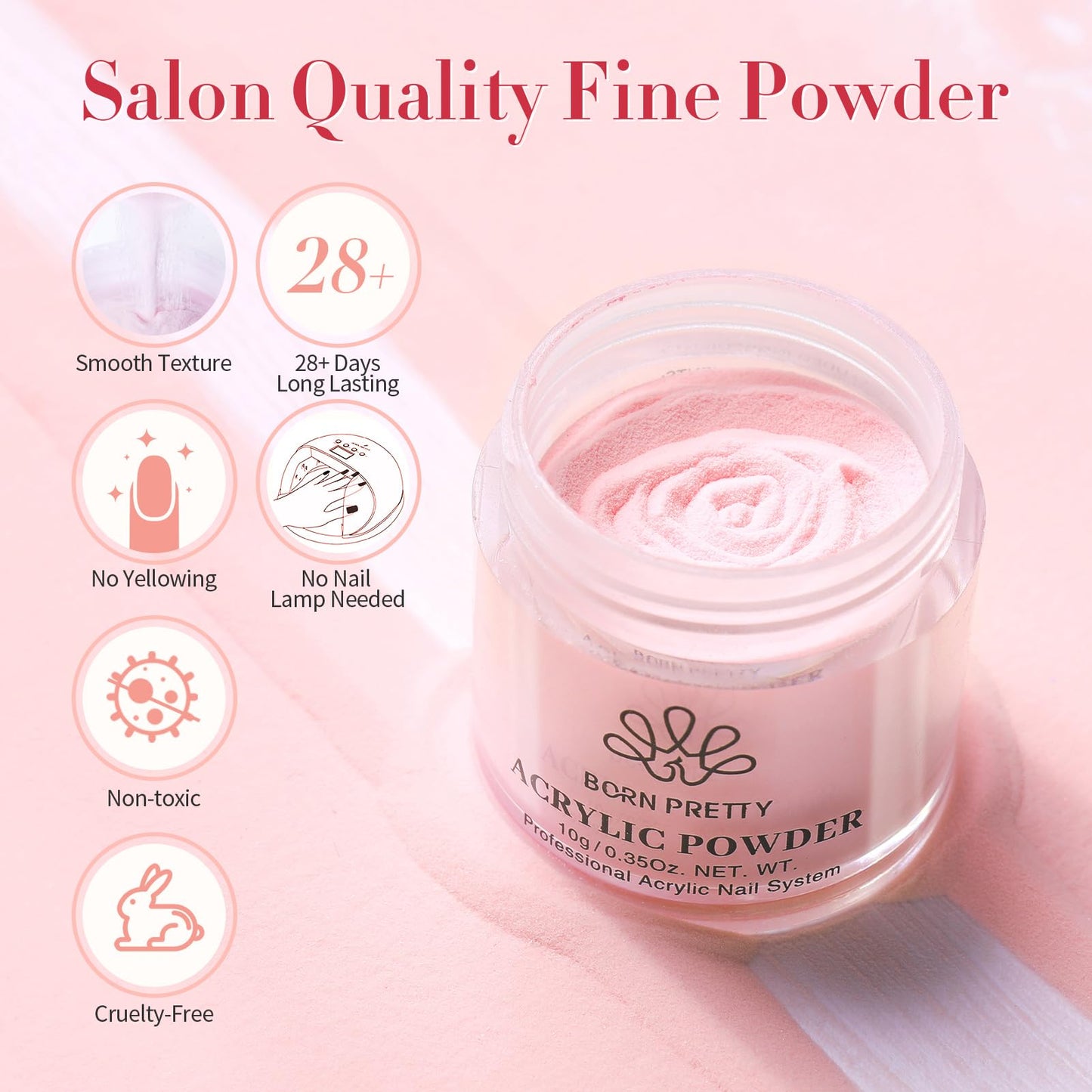 BORN PRETTY Acrylic Nail Kit - Acrylic Powder (Clear, White, Pink) & Liquid Set with Nail Forms, Brush Pen, File & Glass Container - Beginner Friendly