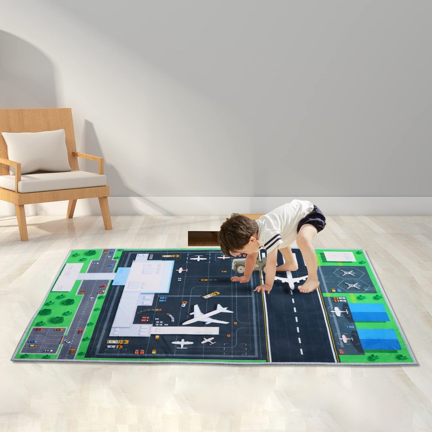 47''/63'' Kids Bedroom Carpet Kids Rug for Playroom, Creative Airport Fun Rug, Soft Kid Play Mat，Cute Kid Room Carpet，The for Children