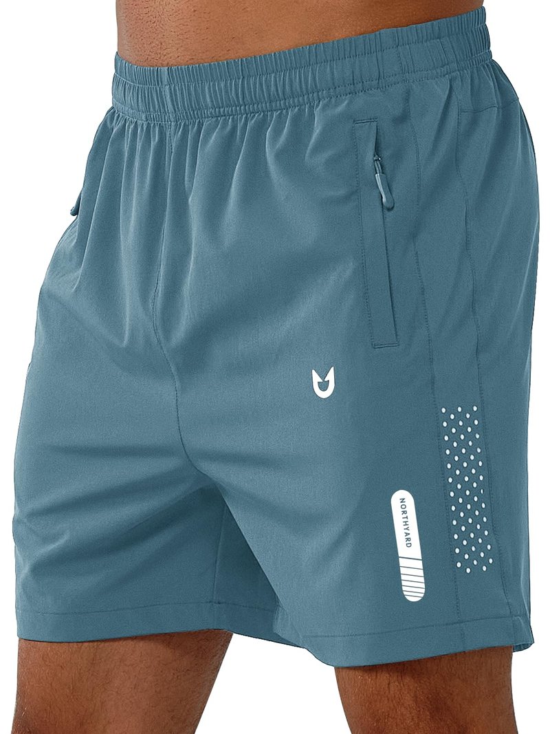 NORTHYARD Men's Athletic Running Shorts Gym Workout 7"/9"/5" Quick Dry Lightweight Sports Basketball Tennis 3 Zipper Pockets GREYBLUE-5inch L