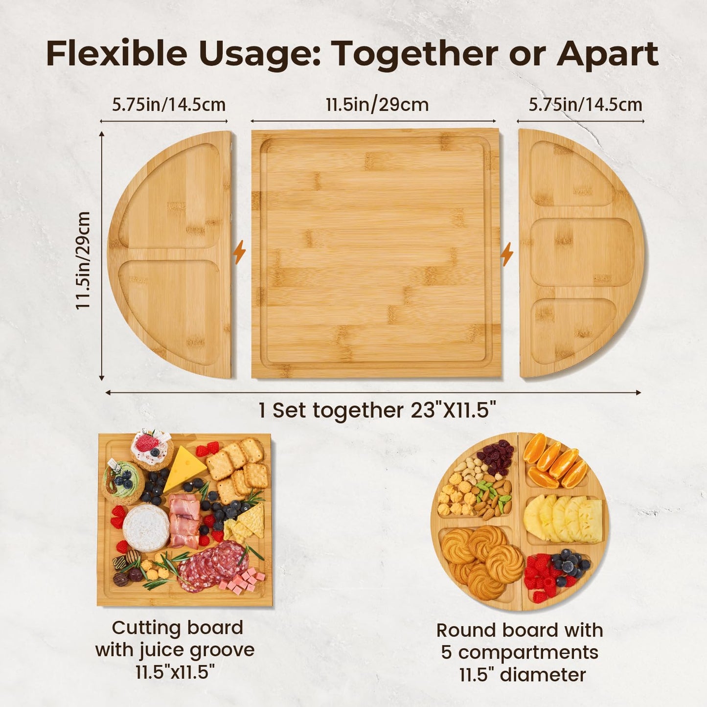 RosiRoli Charcuterie Board and Serving Set -Natural Bamboo Cheese Board Snack Tray Set with Magnetic - House Warming Gifts New Home, Wedding Gift, Bridal Shower Gift, Gifts for Mom & Women
