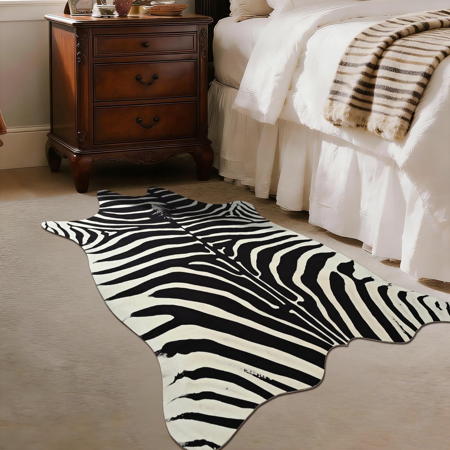 BENRON Premium Zebra Rugs for Living Room Bedroom, Non-Slip Throw Rug for Home Decor, Faux Zebra Print Animal Skin Carpets, Black and White, Ivory, 2.3 x 3.6 ft