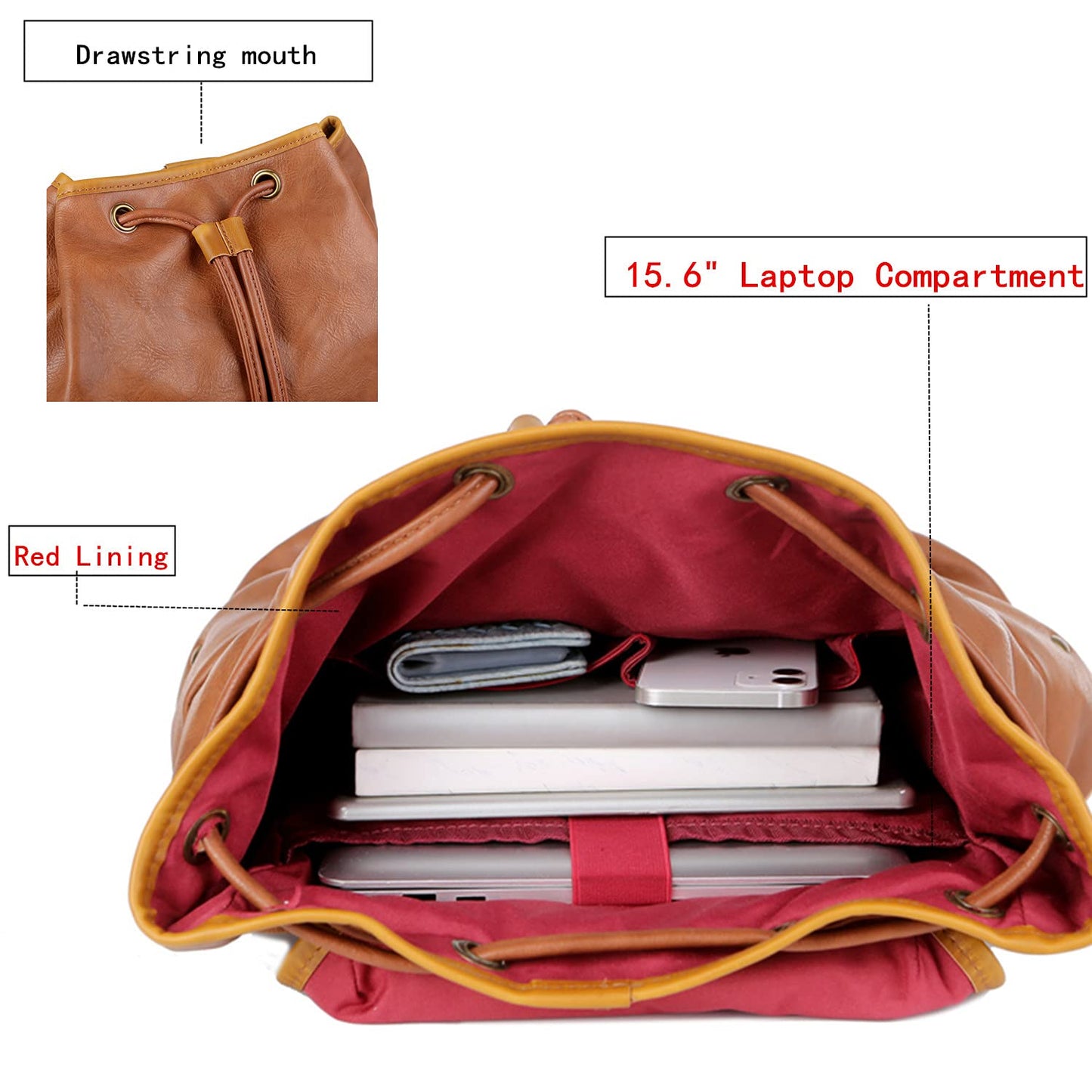 Vegan Leather 15.6 inch Laptop Backpack Hiking Camping Backpack Satchel Bookbag Travel Business Backpack CN-01 (Brown)