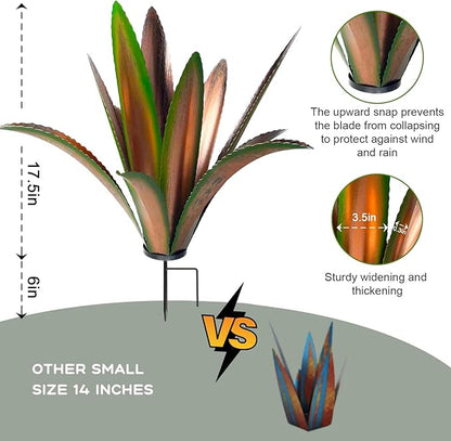 TOMBABY Enlarge thickened Wind Resistant Metal Agave Garden Art Plant Country Sculpture Statue Outdoor decoration Courtyard Lawn Ornament Gift (12 Leaves Green 1 pcs) (TB-410-415)
