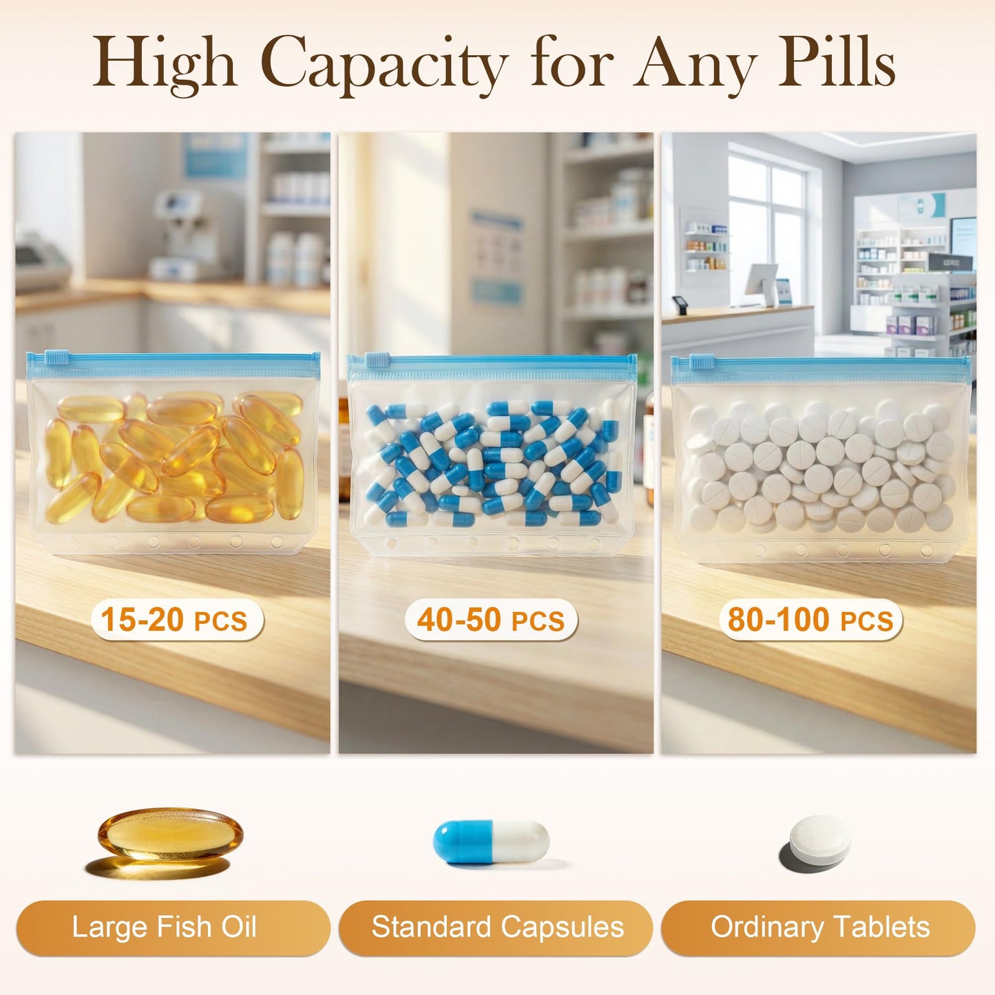 Weekly Pill Organizer,Vegan Leather Travel Medicine Bag - Pill Container with 7 Color-Coded Resuable Waterproof Pills Pouches, Dual-Sided Labeling Design & Reminder Spinner for Vitamins, Supplements