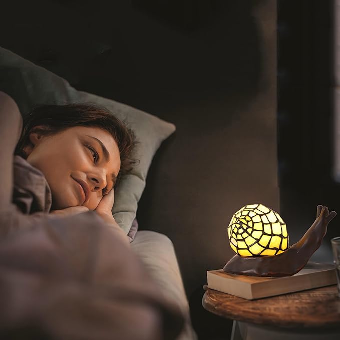 Tiffany Style Table Lamp for Bedroom Snail Stained Glass Bedside LED Night Light for Kids 3 Way Color Temperatures Party Light Hand-Made Art Home Deco Christmas Gifts Birthday Gifts
