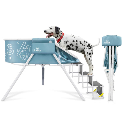 Furesh Big Dipper Dog Bath Tub with Stairs, Elevated Portable Foldable Wash Station with Steps for Bathing, Shower and Grooming, Indoor, Outdoor, for Medium to Large Size Dogs