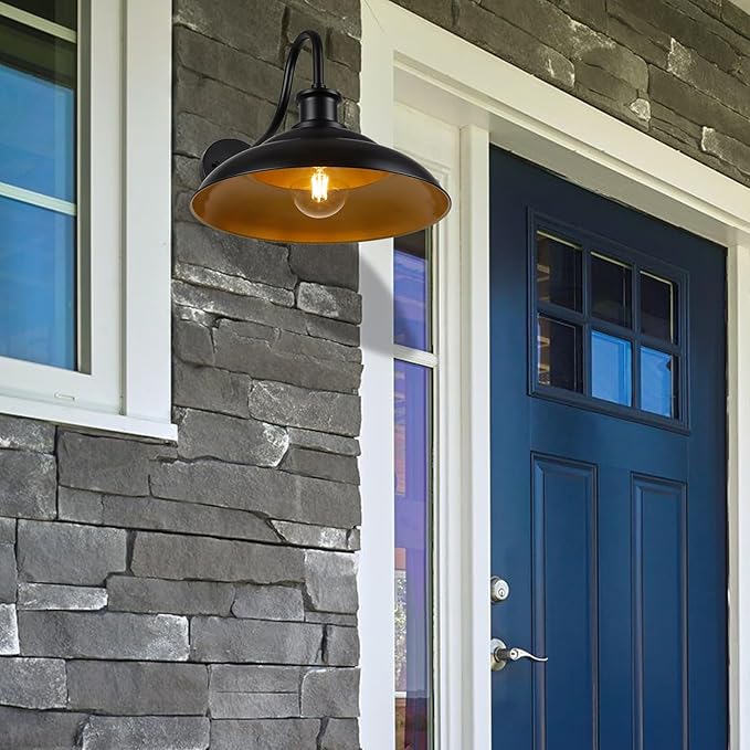 Outdoor Gooseneck Barn Light Fixture, 16 Inch Dome Large Wall Sconce Farmhouse Exterior Wall Mount Light for House Garage Patio Doorway