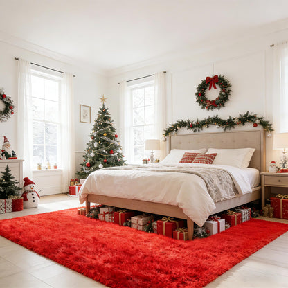 Red Shag Area Rugs for Bedroom Living Room,Ultra Soft Fluffy Christmas Area Rugs 8x10 for Dorm,Indoor Carpet Plush Rugs for Living Room Home Decor (Red, 8x10 Feet)