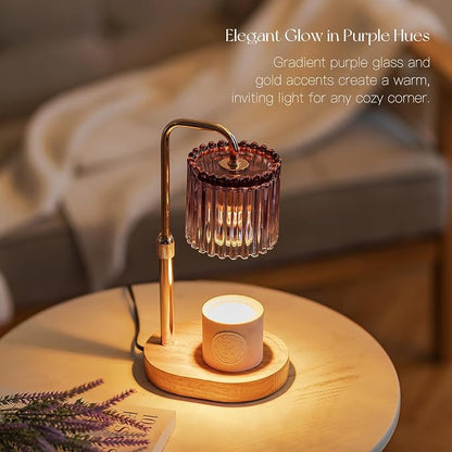 Candeldo Candle Warmer Lamp with Timer: Purple Candle Warming Lamp with 2 Bulbs Height Adjustable Wax Melt Dimmable Bedroom Decor for Women