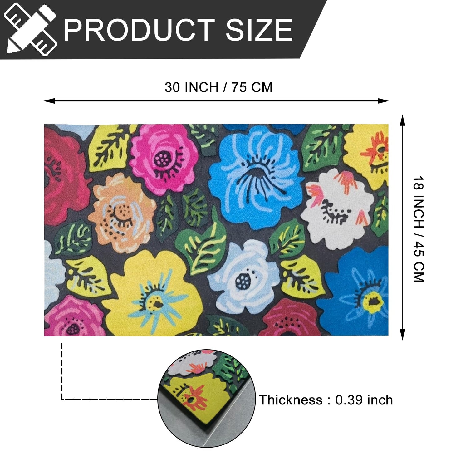 CHICHIC Welcome Door Mat 18 x 30 Inch Front Doormat Outdoors for Home Entrance Outdoors Mat for Outside Entry Way Doormat Entry Rugs, Heavy Duty Non Slip Rubber Back Low Profile, Flower