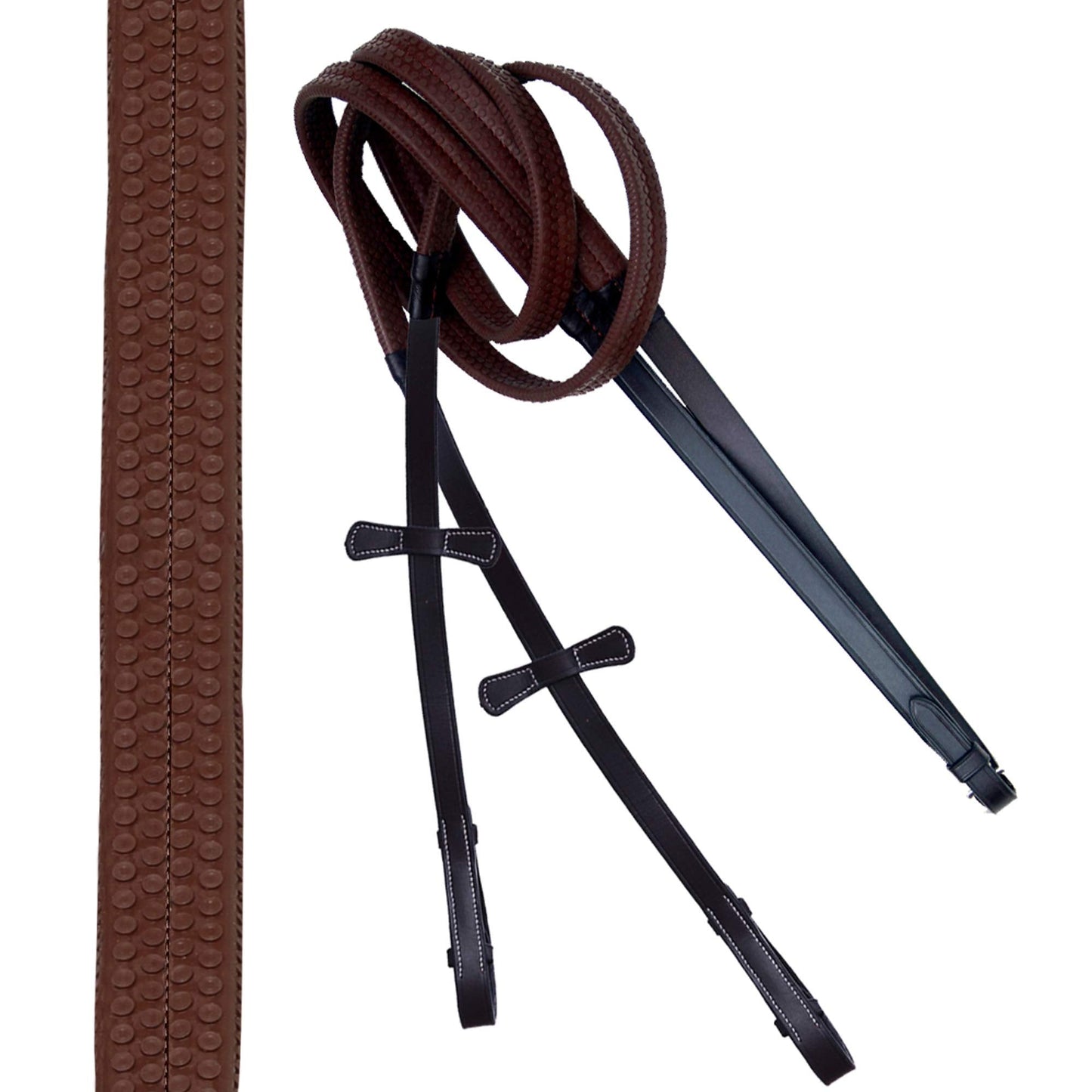 ExionPro Exion Anti-Pressure Anatomic English Jumping Leather Horse Padded Bridle with Reins- Havana Brown, Full Size