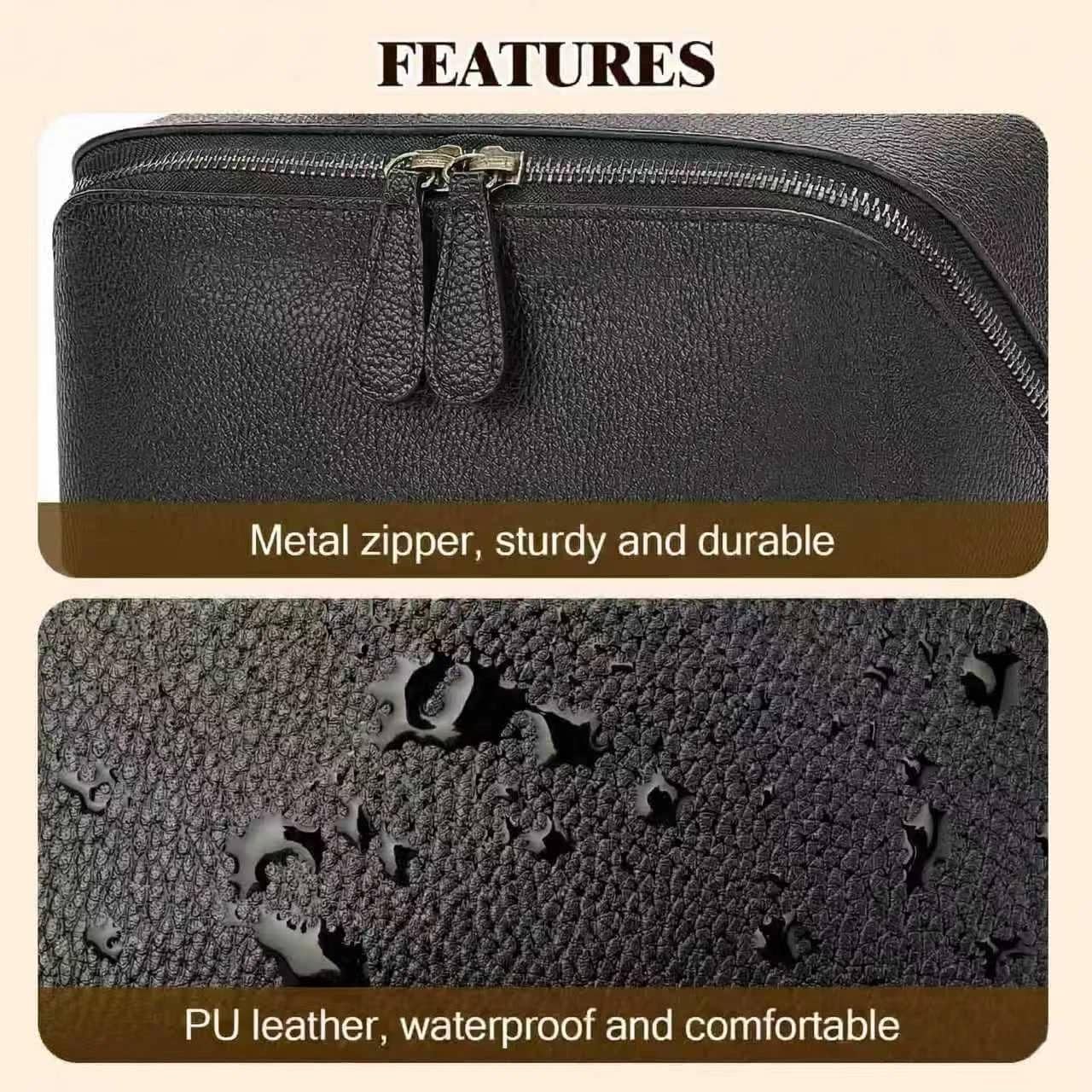 Divvia Travel Makeup Bag Organizer Cosmetic Bag Make up Bags for Women with Handle - Waterproof Vegan Leather Toiletry Bags Travel Essentials Pouch with Compartments (black, Medium)