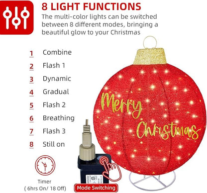 HOYECHI 3pc Lighted Pop-Up Outdoor Christmas Ornament Set – Holiday Ball Decorations with 290 LED Lights, 8 Lighting Modes, for Yard & Outdoor Christmas Decor - Red/Green/Gold