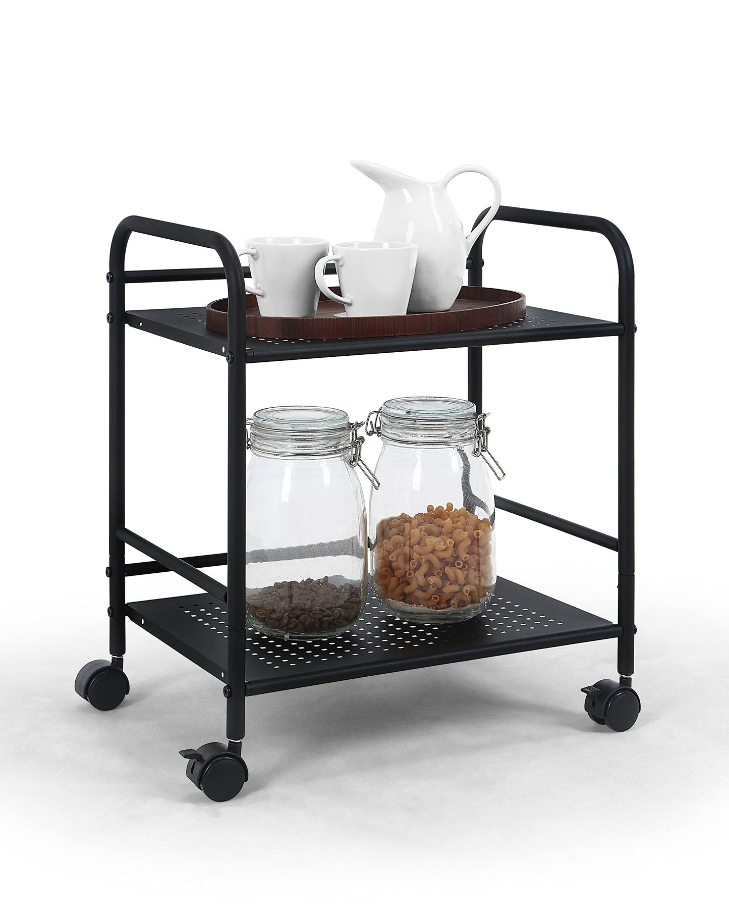 SunnyPoint 2-Tier Metal Rolling Utility Cart – Mobile Storage Shelf with Caster Wheels – Small Space Organizer for Home, Office, Bedroom, Kitchen (BLK)