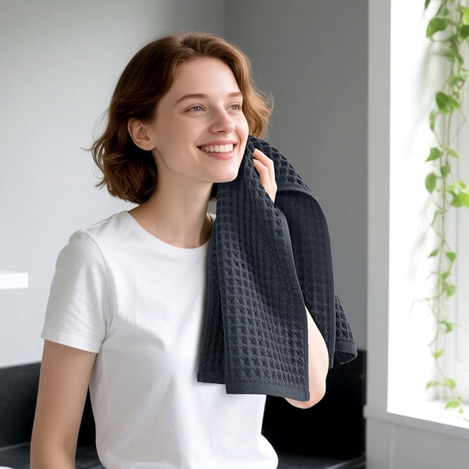 Jacquotha Waffle Hand Towels for Bathroom 2-Piece – Cotton Quick Dry Lint Free