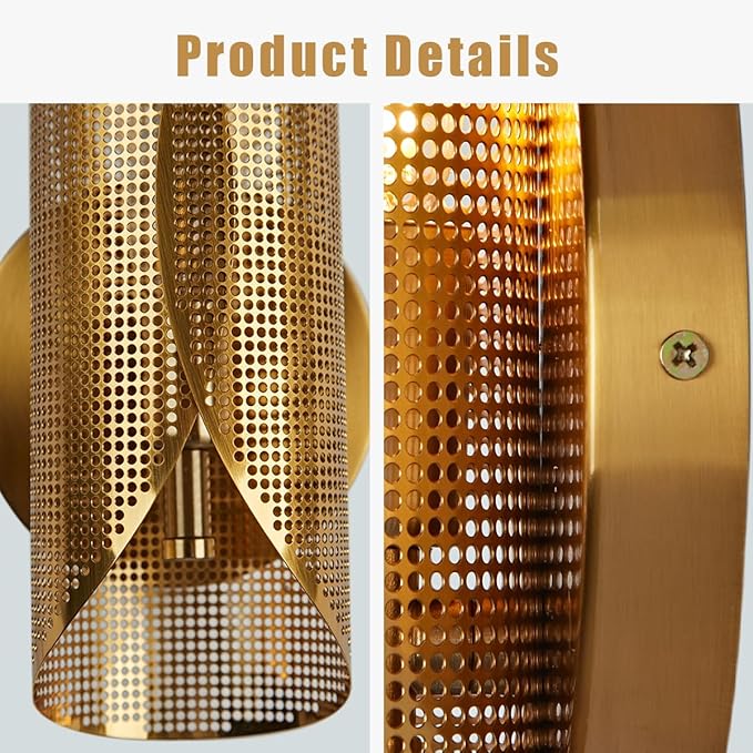 21.6 Inch Curved Perforated Wall Sconce, Hand-Made Aged Brass Metal Wall Mounted Light Beside Mirror, Luxury Wall Light for Bedroom, Elegant Light Fixture for Indoor