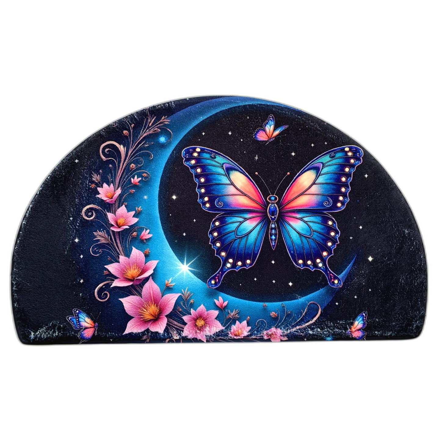 Boho Half Round Butterfly BathMat Doormat Outdoor Rug Non-Slip Bath Rugs Semi Circle Flower Bathroom Door Mat Cool Welcome Mats Decor Floral Style Mats (Moon)