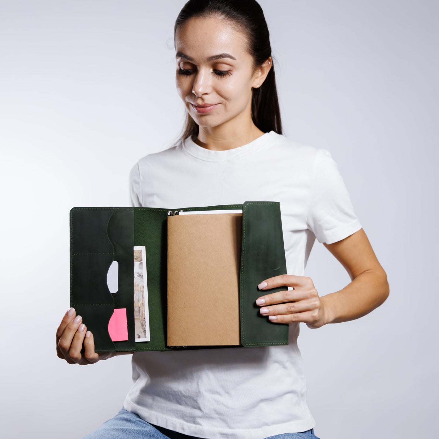 TORAKIP Leather A5 Notebook Cover – Refillable Journal Cover with Pen Holder & Card Slots, Handmade Leather Notebook Case, Fits A5 Notebooks (Paper Not Included), Green