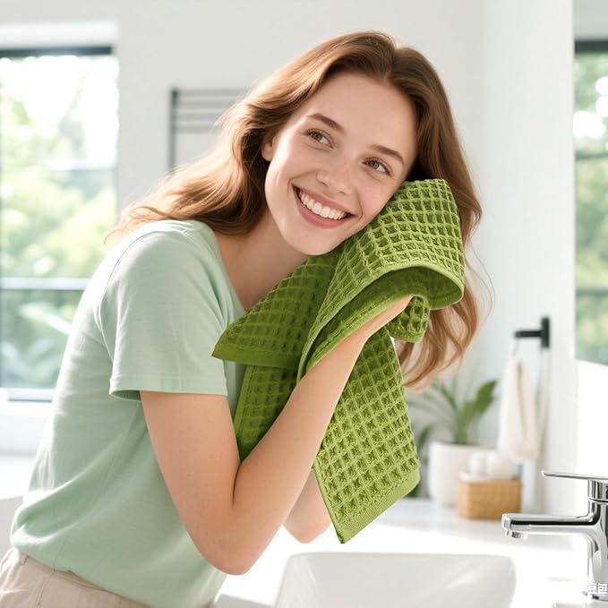 Jacquotha Waffle Hand Towel Set – Cotton Soft Lint-Free Quick Drying Towels