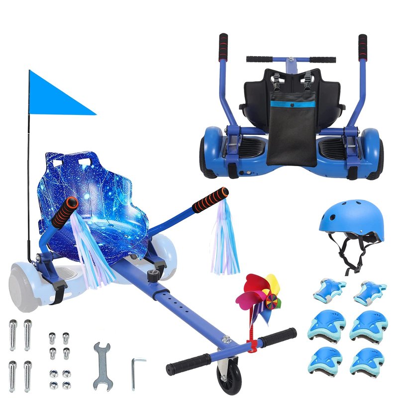 DisplayForever Hoverboard Kart Seat Attachment for All Ages | Hoverboard Accessories Compatible with 6.5'' 8'' 8.5'' 10'' Two Wheel Self Balancing Scooter | Adjustable Frame Length | Blue