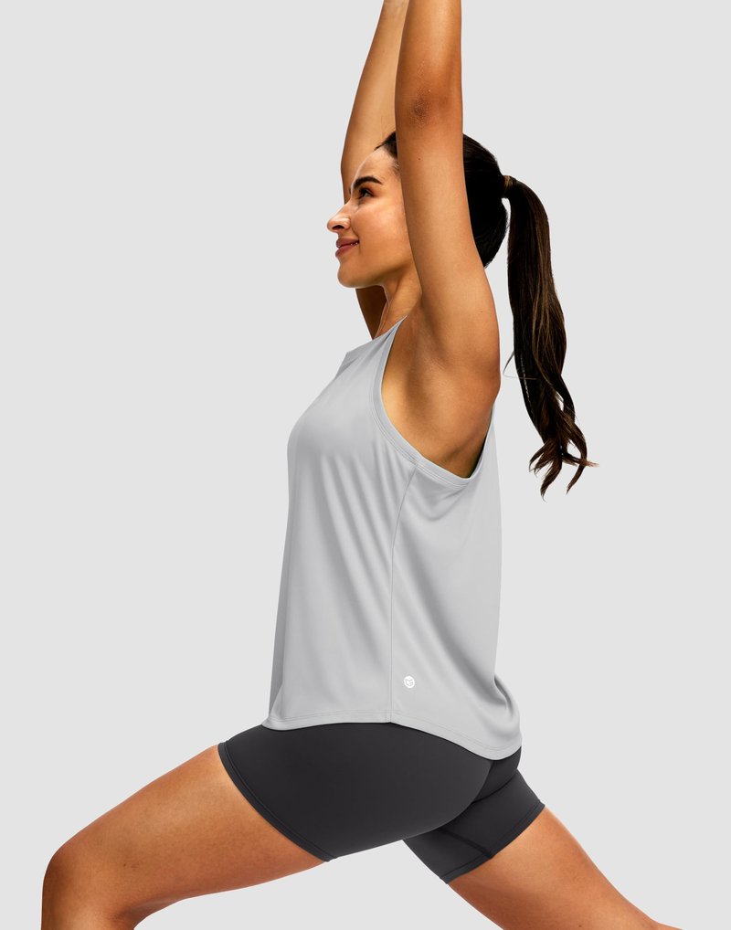 Women's Workout Tops Racerback Athletic Tank Tops Sleeveless Loose Fit Yoga Running Gym Shirts for Women(Silver Mist,L)