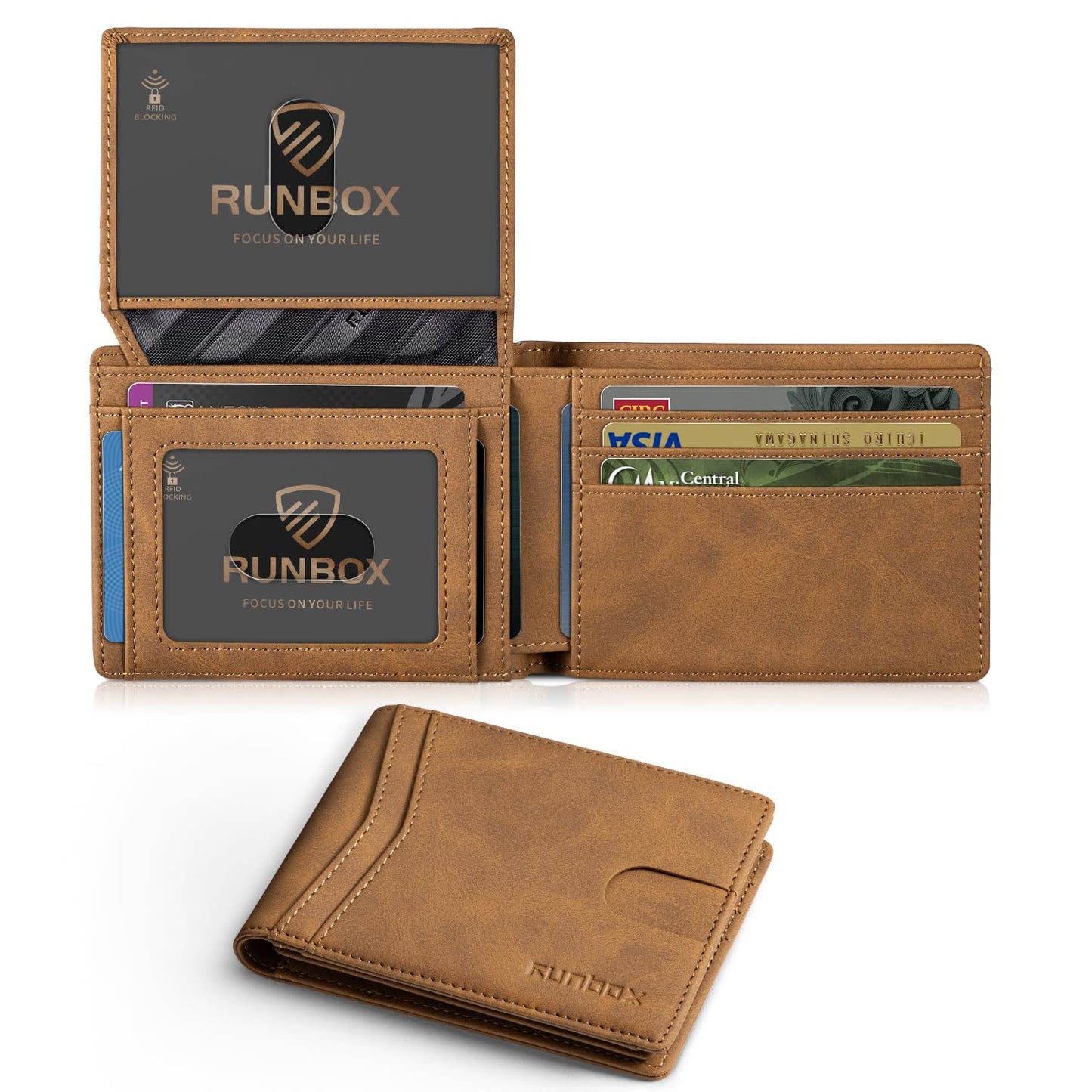 RUNBOX Wallet for Men - Slim Rfid Leather Bifold 2 ID Window With Gift Box Men's Accessories