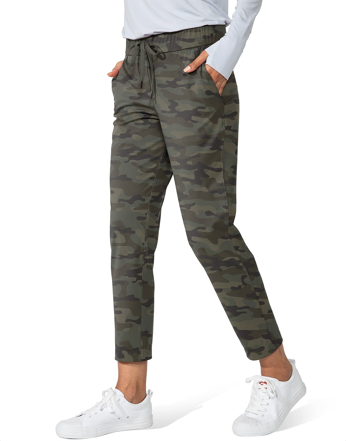 G Gradual Women's Pants with Deep Pockets 7/8 Stretch Sweatpants for Women Athletic, Golf, Lounge, Work (Green Camo, Large)