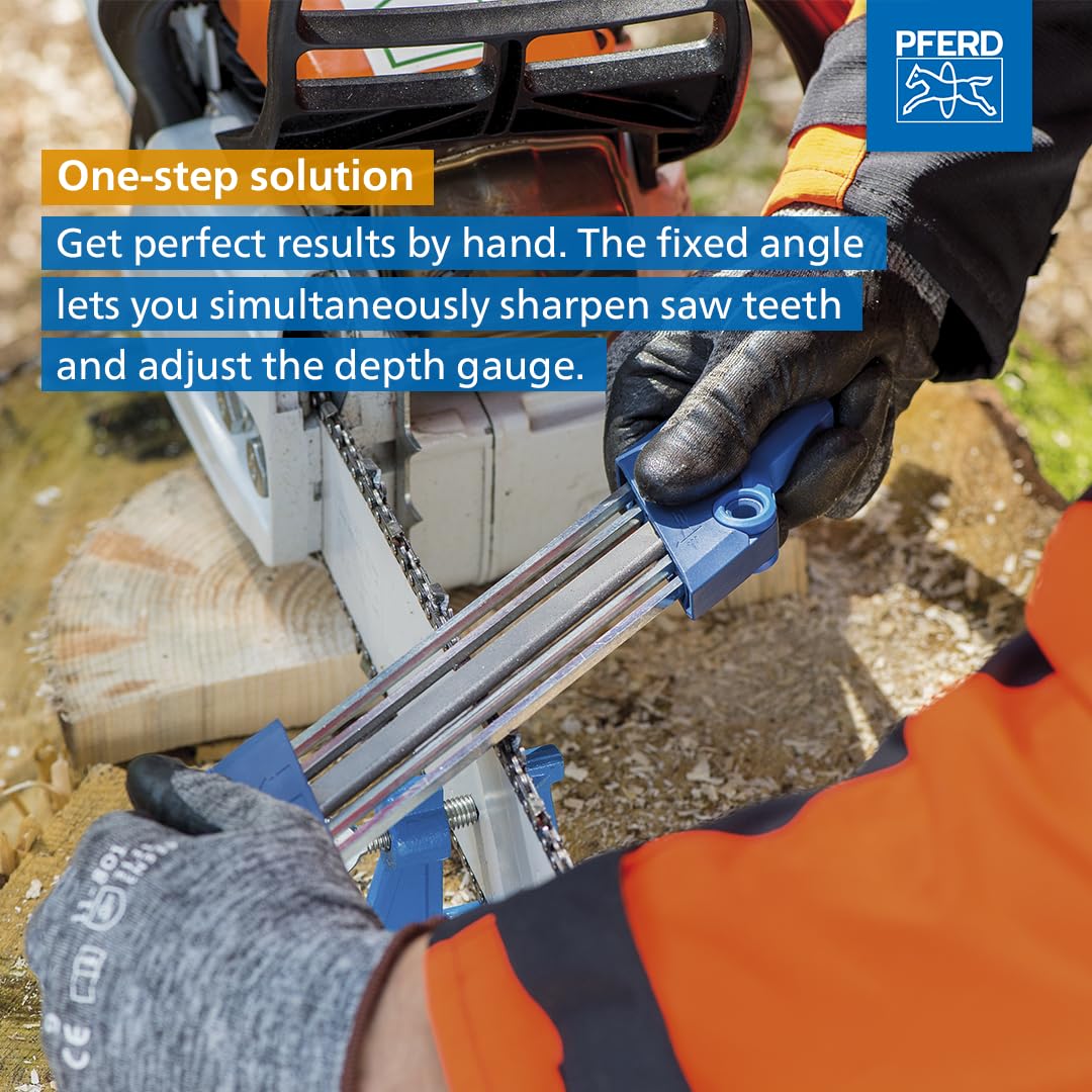 PFERD CS-X Chainsaw Chain Sharpener, 13/64” File for 3/8” Low Profile Chains, 2-in-1 Chainsaw Sharpener and Depth Gauge Tool, Easy Handheld Chain Sharpening (Pack of 1) - Part 17303