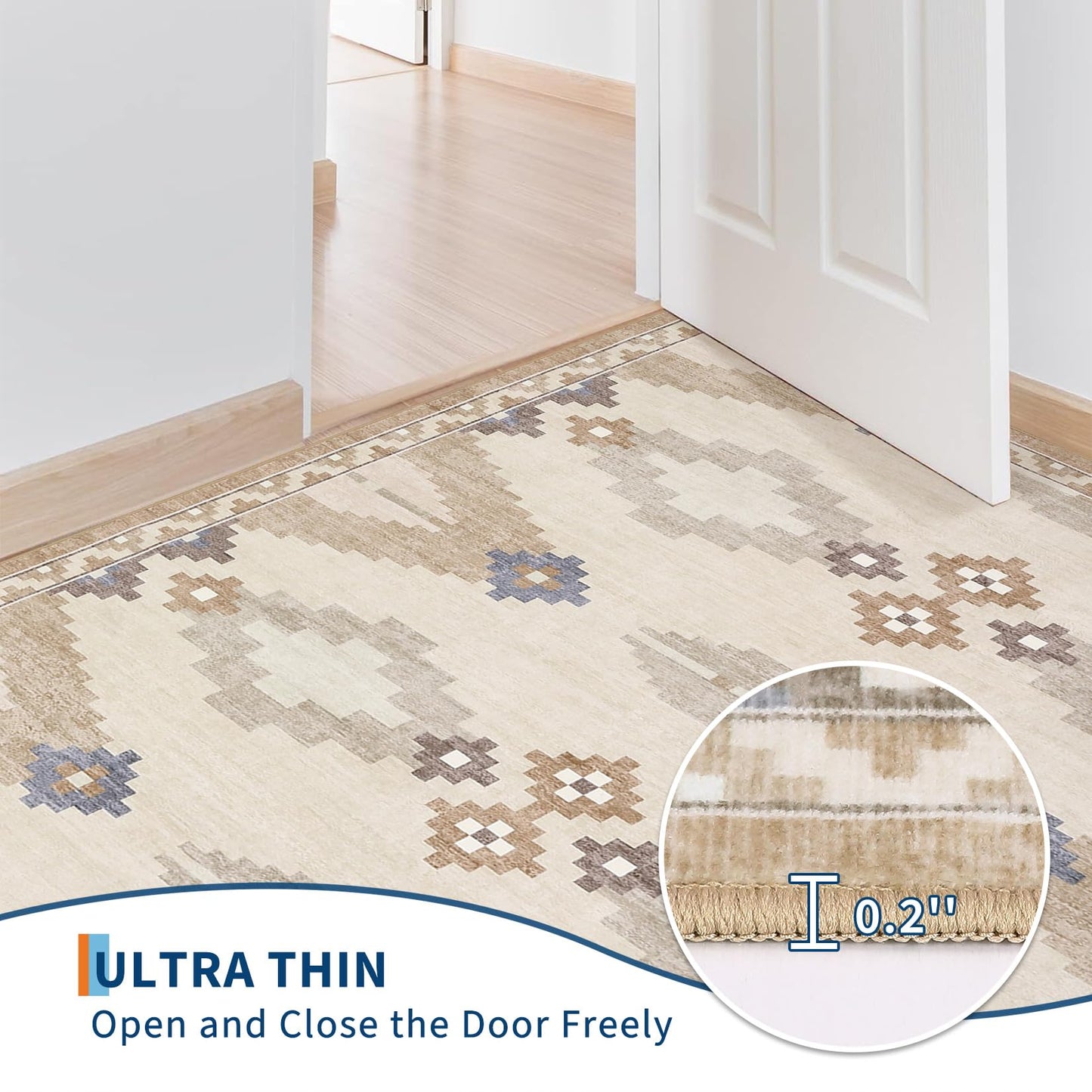 Mid Century Beige Rug 5x7 Washable Large Living Room Area Rugs Non Slip Stain Resistant Boho Tribe Bedroom Throw Carpet Soft Geometric Modern Rugs for Dining Room Dorm Nursery Home Office, Beige
