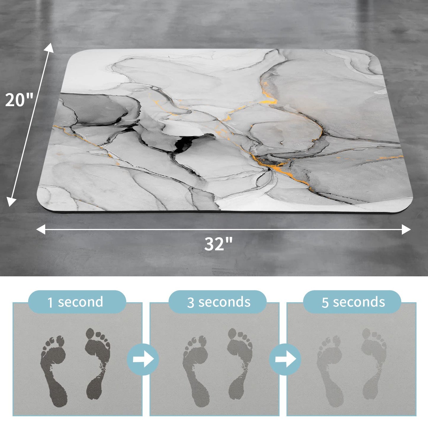 Gibelle Grey Marble Shower Curtain,Bath Mat Rug 20"x32", Grey