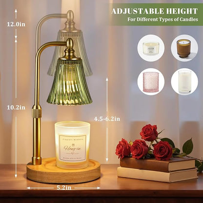 Hong-in Green Candle Warmer Lamp with Timer Dimmable,Birthday Gifts for Women,Adjustable Height Wax Melt Warmer for Jar Candles,House Warming Gifts New Home,Ideal for Office,Dorm,Bedroom Home Decor